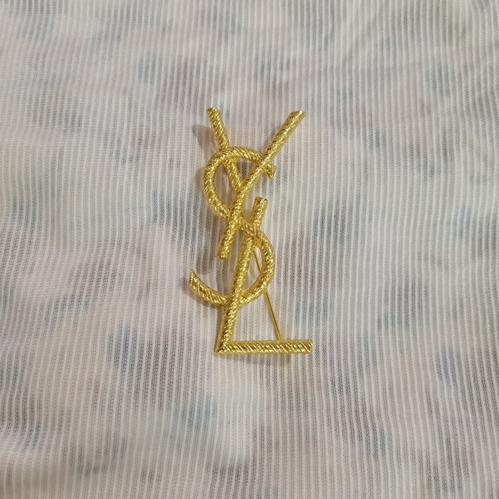Yves Saint Laurent Gold Ysl Badge Brooch